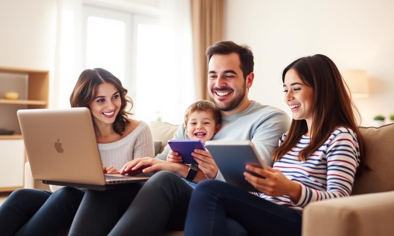 Família conectada usando internet Via Sat Net